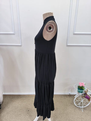 Rochie midi din viscoză pentru femei, cu decolteu în V și nasturi în față, cu bretele, 32357