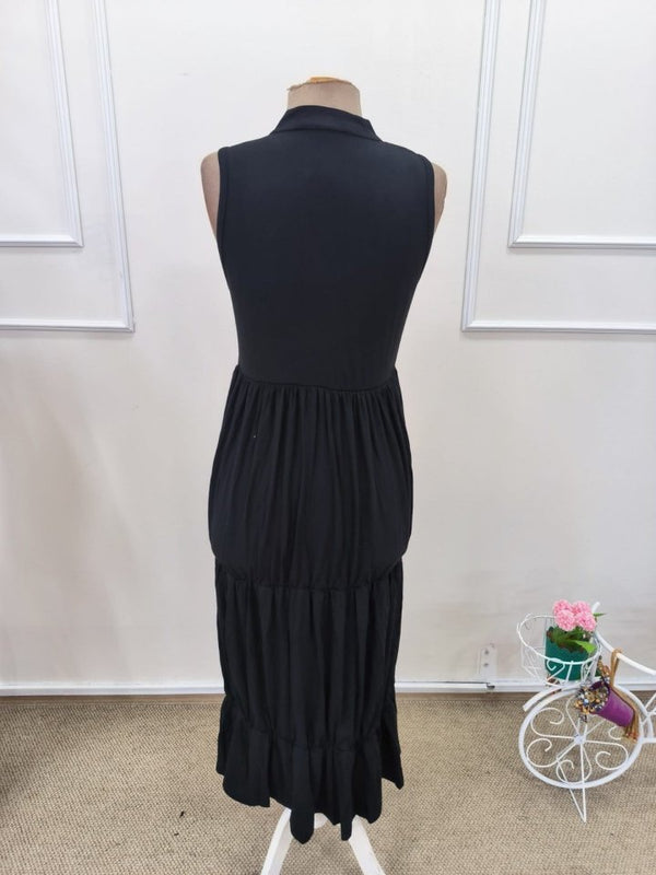 Rochie midi din viscoză pentru femei, cu decolteu în V și nasturi în față, cu bretele, 32357