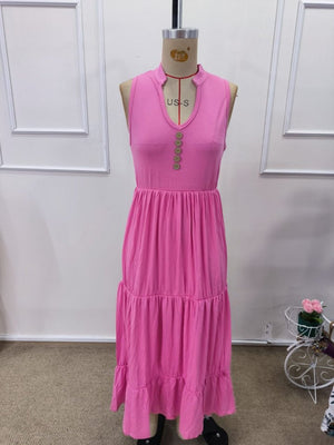 Rochie midi din viscoză pentru femei, cu decolteu în V și nasturi în față, cu bretele, 32359