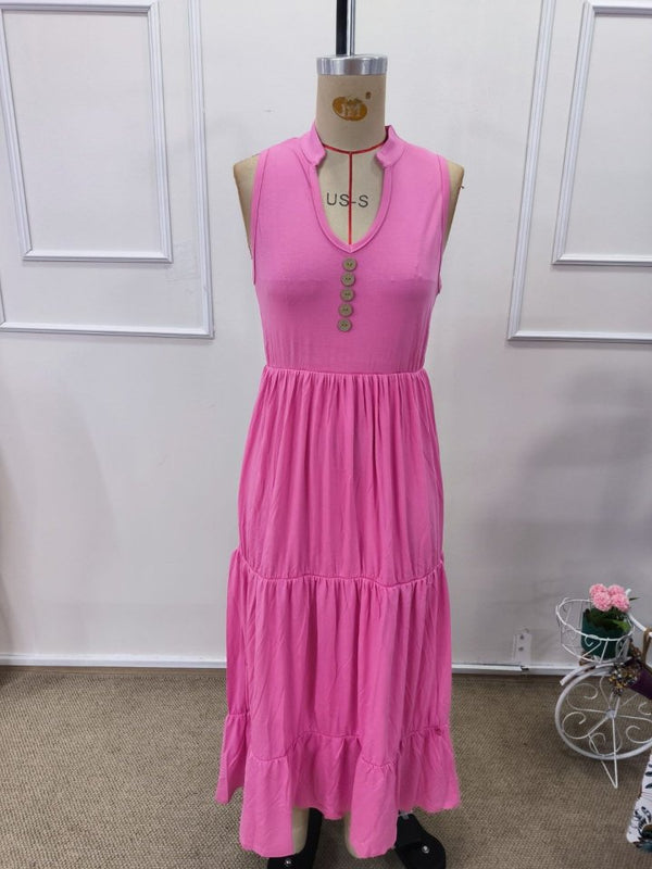 Rochie midi din viscoză pentru femei, cu decolteu în V și nasturi în față, cu bretele, 32359