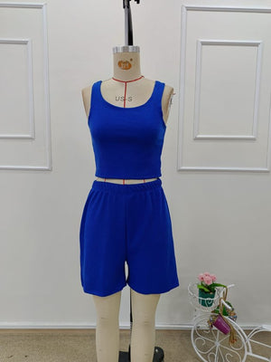 Set de două piese pentru femei, bluză scurtă cu bretele și guler rotund, 32375