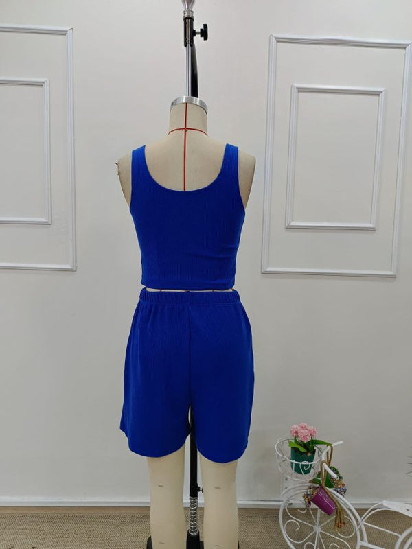 Set de două piese pentru femei, bluză scurtă cu bretele și guler rotund, 32375