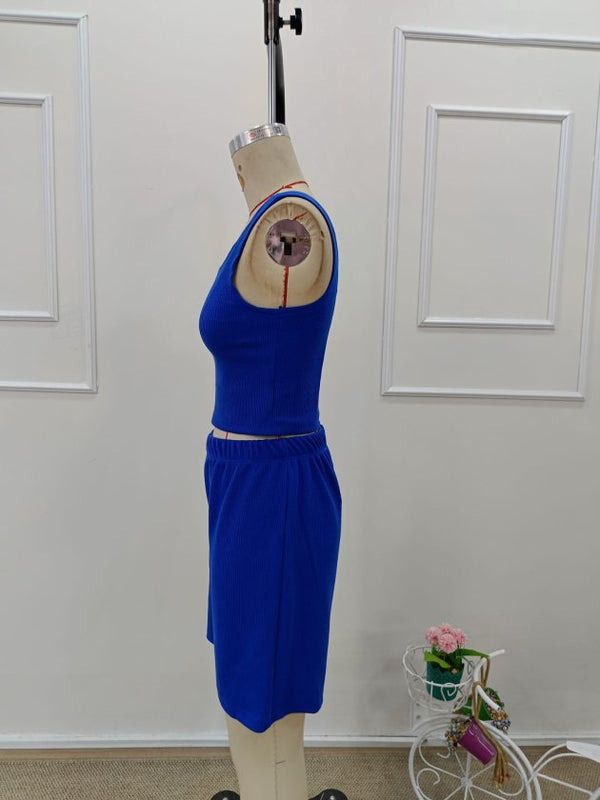 Set de două piese pentru femei, bluză scurtă cu bretele și guler rotund, 32375