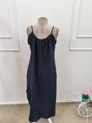 Rochie lungă musulmană pentru femei, cu bretele, decolteu rotund și crăpătură, 32378