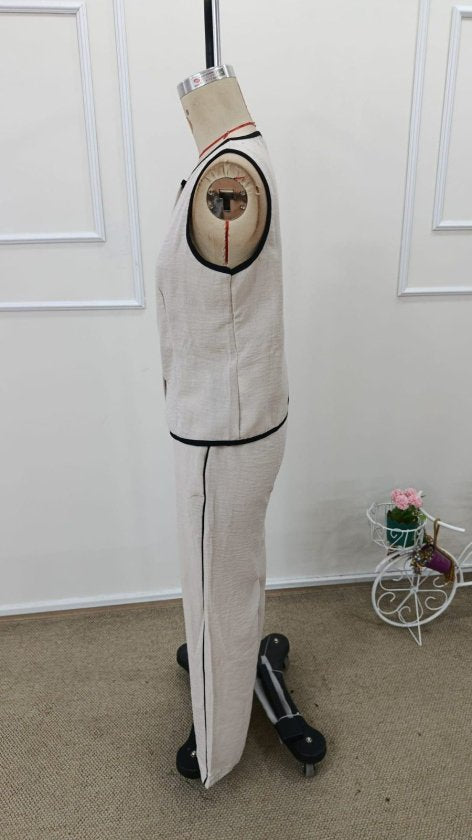 Kadın Kolsuz önü Düğmeli Yelek Ve Pantolon Ikili Takım , 34192