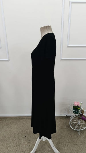 Rochie midi din viscoză pentru femei, cu mânecă scurtă, decolteu rotund și nasturi la spate, 32572