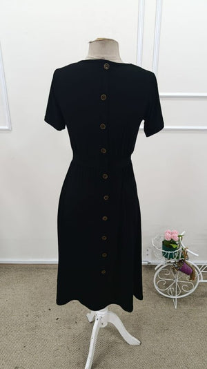 Rochie midi din viscoză pentru femei, cu mânecă scurtă, decolteu rotund și nasturi la spate, 32572
