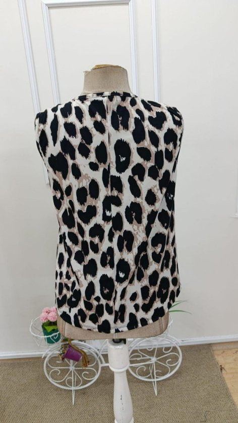 Kadın Askılı V Yakalı Leopar Desenli Süprem Bluz , 32429