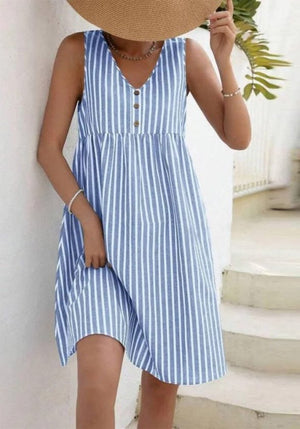Rochie scurtă Supreme pentru femei, fără mâneci, cu bretele în V și nasturi, 32431