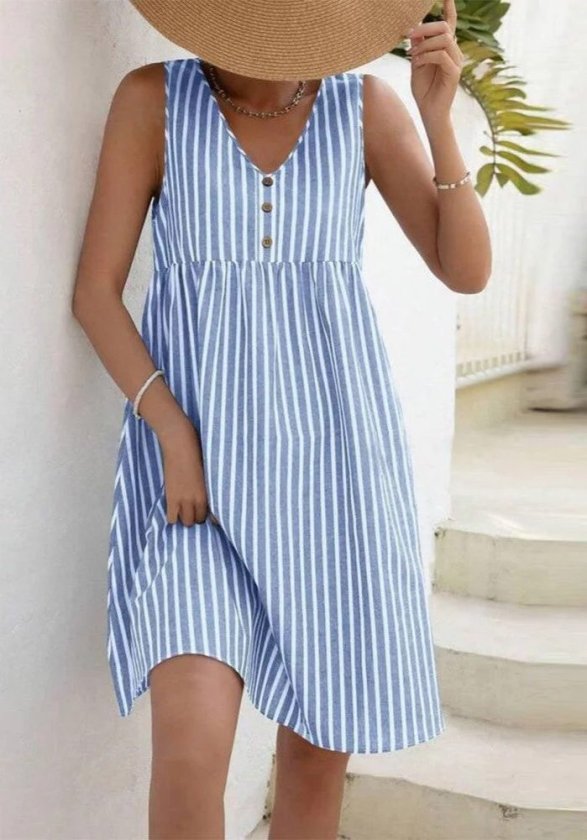 Rochie scurtă Supreme pentru femei, fără mâneci, cu bretele în V și nasturi, 32431