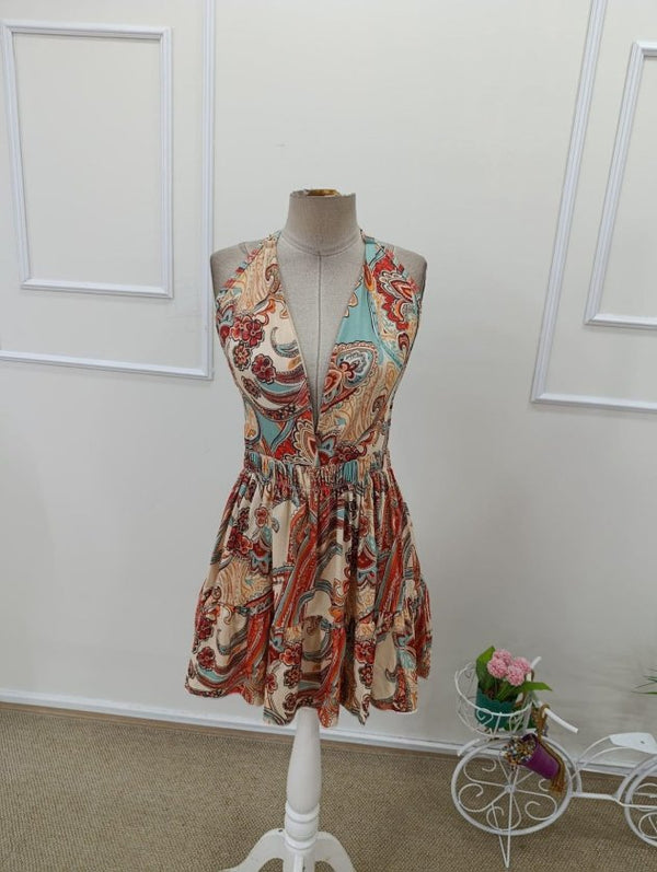Rochie scurtă Supreme pentru femei, cu decolteu adânc în V, bretele, detaliu la spate și șireturi, model 32443