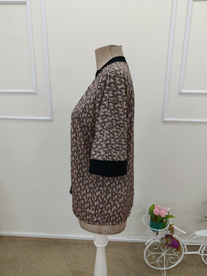 Kadın Kısa Kollu önden şerit Detaylı Desenli Sandy Bluz, 32456