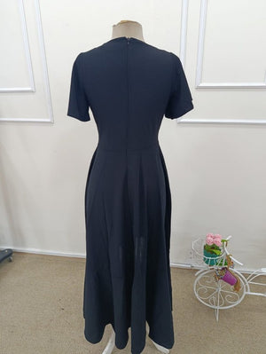 Rochie lungă din crep importat, cu mânecă scurtă, decolteu înfășurat, asimetrică, cu volane în față, 32537