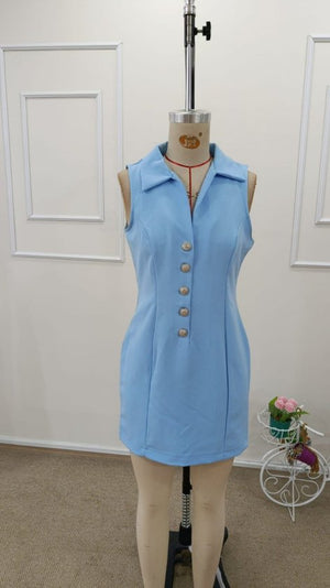 Rochie scurtă din satin pentru femei, cu guler, bretele și nasturi în față, 32549