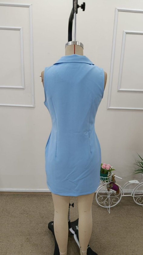 Rochie scurtă din satin pentru femei, cu guler, bretele și nasturi în față, 32549