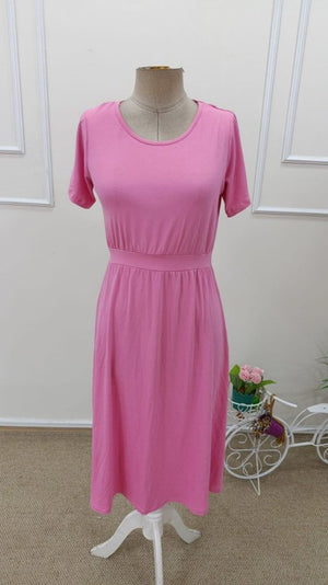 Rochie midi din viscoză pentru femei, cu mânecă scurtă, decolteu rotund și nasturi la spate, 32573