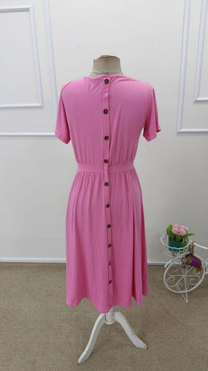 Rochie midi din viscoză pentru femei, cu mânecă scurtă, decolteu rotund și nasturi la spate, 32573