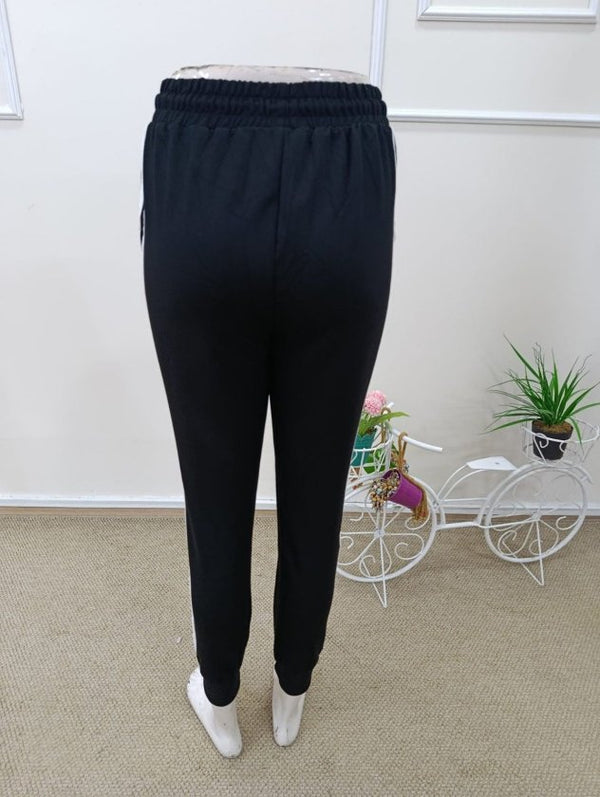 Pantaloni de trening cu talie înaltă din viscoză, cu două fire, cu dungi laterale, pentru femei, 32580