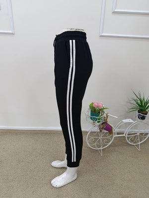 Pantaloni de trening cu talie înaltă din viscoză, cu două fire, cu dungi laterale, pentru femei, 32580