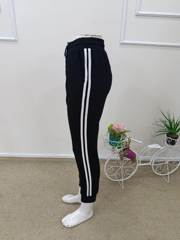 Pantaloni de trening cu talie înaltă din viscoză, cu două fire, cu dungi laterale, pentru femei, 32580