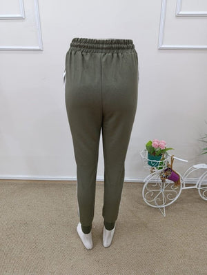 Pantaloni de trening cu talie înaltă din viscoză, cu două fire, pentru femei, cu dungi laterale, 32583