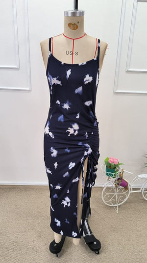 Rochie midi Supreme pentru femei, cu guler rotund, bretele, model și încrețituri laterale, 32604