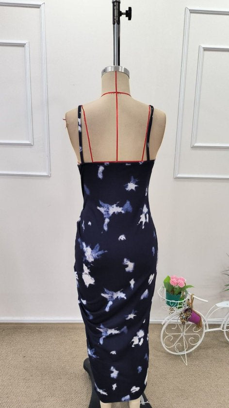 Rochie midi Supreme pentru femei, cu guler rotund, bretele, model și încrețituri laterale, 32604