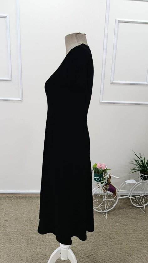 Rochie midi evazată din viscoză, cu mânecă scurtă și decolteu în V pentru femei, 32606