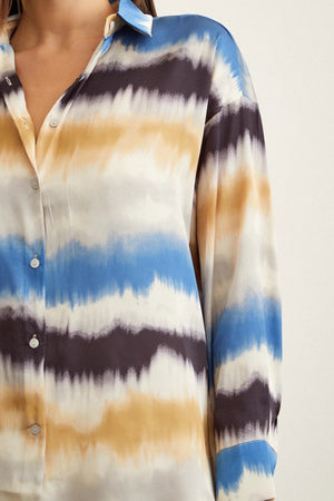 Sulu Boya Desenli Gömlek - Mavi