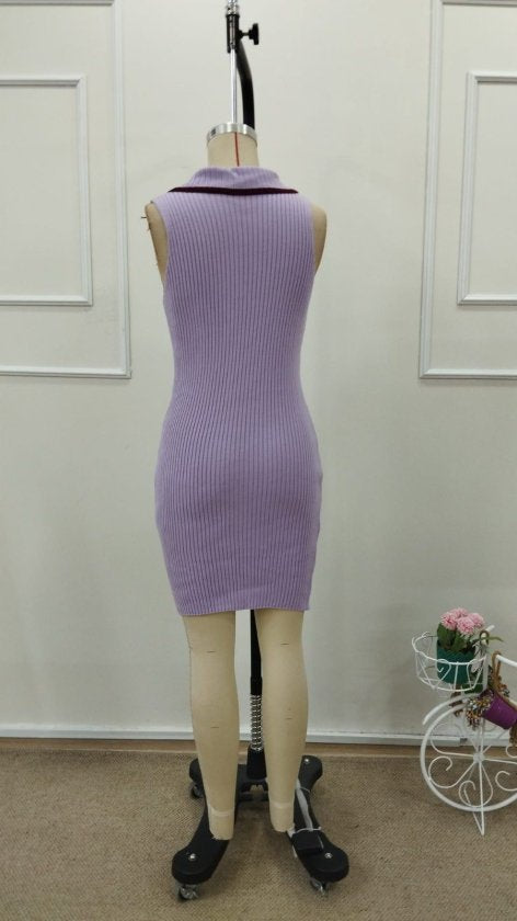Rochie scurtă tricotată pentru femei, cu umeri goi, cu decolteu în V și nervuri, 32729