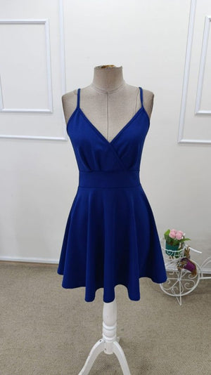 Rochie scurtă din crep importat, cu decolteu înfășurat și bretele, pentru femei, 34481