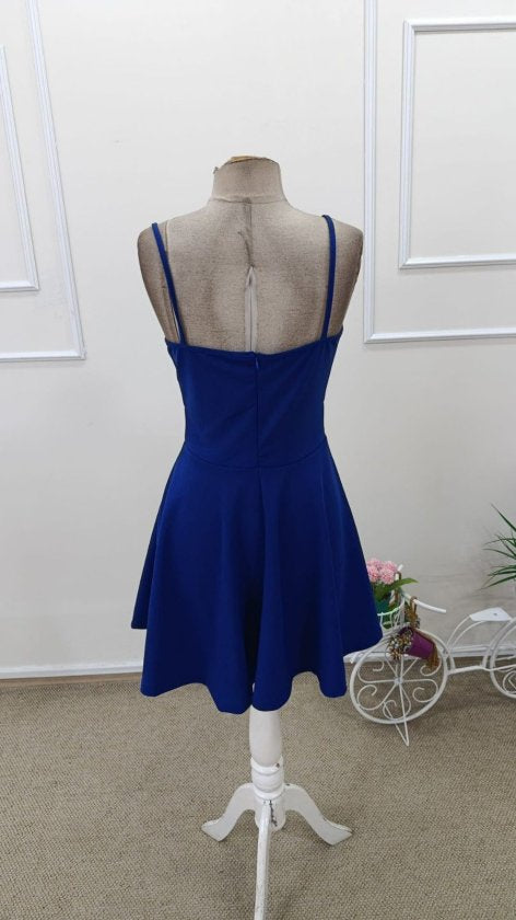 Rochie scurtă din crep importat, cu decolteu înfășurat și bretele, pentru femei, 34481