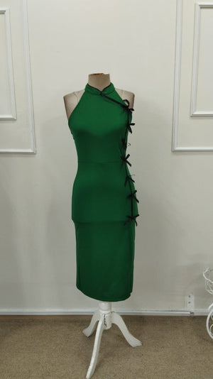 Rochie midi din crep cu un singur umăr pentru femei, cu papion în față și crăpătură, 32763