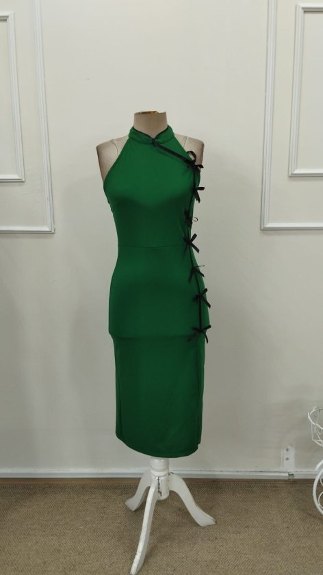 Rochie midi din crep cu un singur umăr pentru femei, cu papion în față și crăpătură, 32763