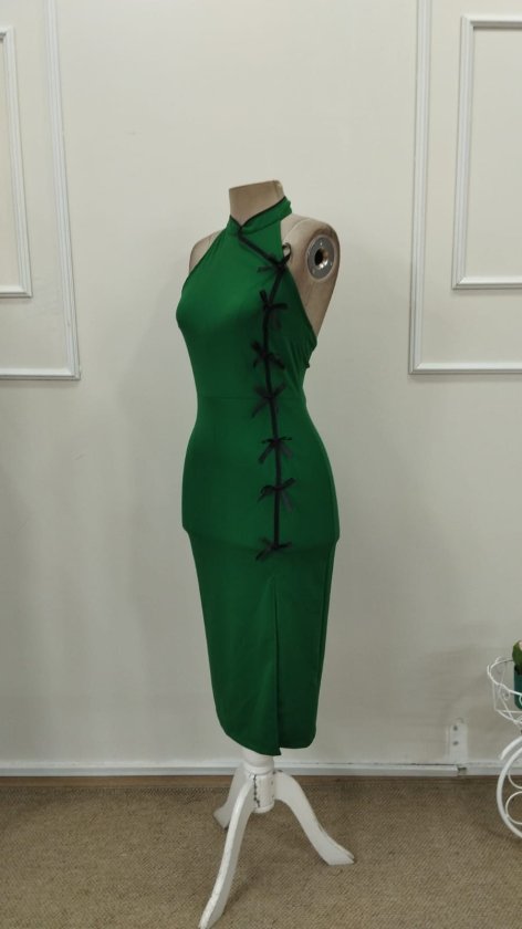 Rochie midi din crep cu un singur umăr pentru femei, cu papion în față și crăpătură, 32763