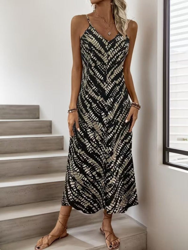Rochie lungă Supreme pentru femei, cu bretele, decolteu în V și imprimeu, 32774