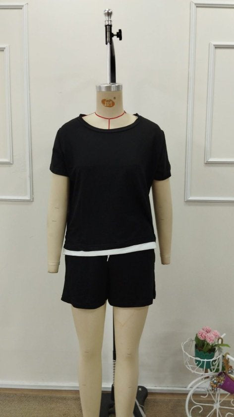 Kadın Kısa Kollu Bisiklet Yaka Viskon Iki Iplik Bluz Ve Short Ikili Takım, 32776