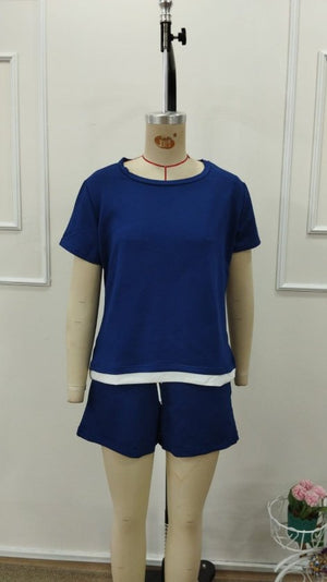 Set de două piese pentru femei, din viscoză, cu guler rotund și mânecă scurtă, format din bluză și pantaloni scurți, 32779