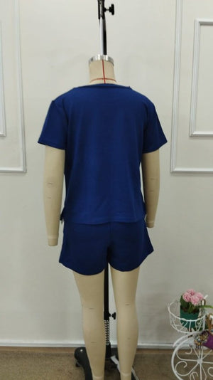 Set de două piese pentru femei, din viscoză, cu guler rotund și mânecă scurtă, format din bluză și pantaloni scurți, 32779