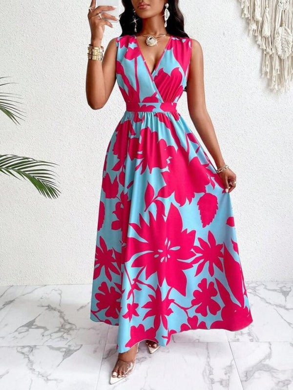 Rochie lungă Supreme pentru femei, cu model floral și guler înfășurat, cu bretele, 32860