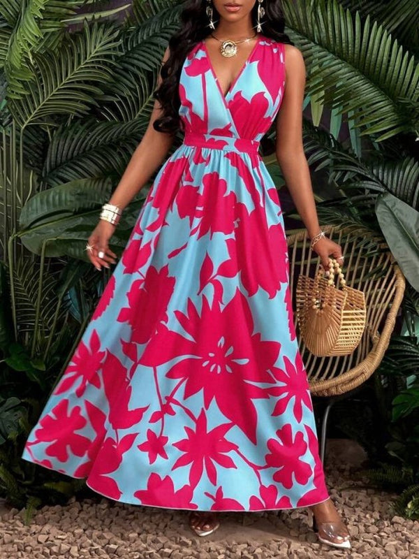 Rochie lungă Supreme pentru femei, cu model floral și guler înfășurat, cu bretele, 32860