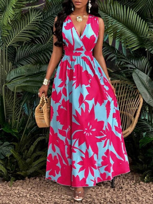 Rochie lungă Supreme pentru femei, cu model floral și guler înfășurat, cu bretele, 32860