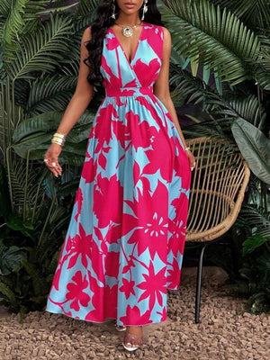 Rochie lungă Supreme pentru femei, cu model floral și guler înfășurat, cu bretele, 32860