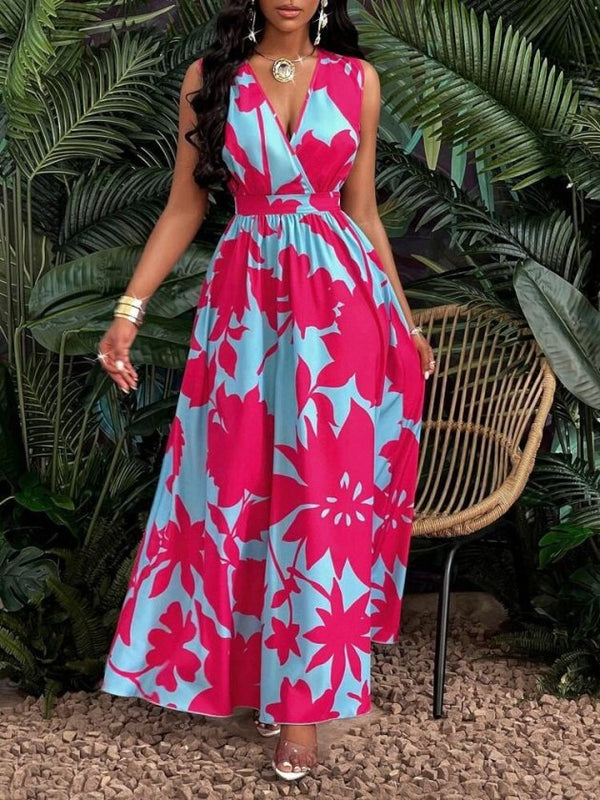 Rochie lungă Supreme pentru femei, cu model floral și guler înfășurat, cu bretele, 32860