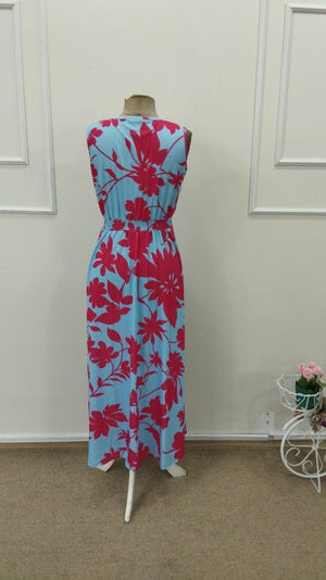 Rochie lungă Supreme pentru femei, cu model floral și guler înfășurat, cu bretele, 32860