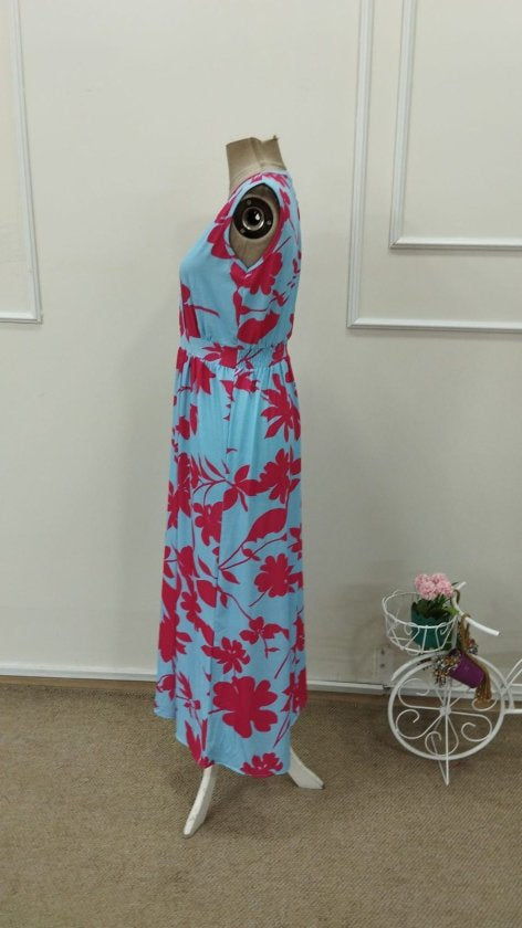 Rochie lungă Supreme pentru femei, cu model floral și guler înfășurat, cu bretele, 32860