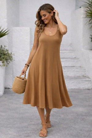Rochie lungă din viscoză, evazată, cu guler rotund și bretele, pentru femei, 32880