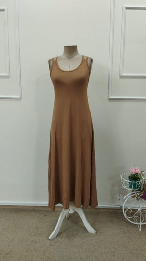 Rochie lungă din viscoză, evazată, cu guler rotund și bretele, pentru femei, 32880