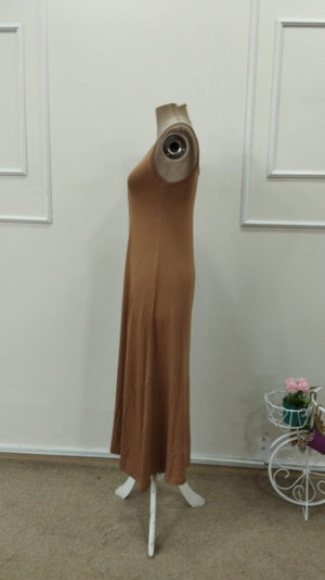 Rochie lungă din viscoză, evazată, cu guler rotund și bretele, pentru femei, 32880