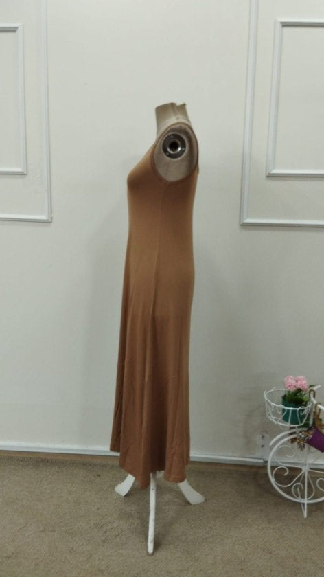 Rochie lungă din viscoză, evazată, cu guler rotund și bretele, pentru femei, 32880